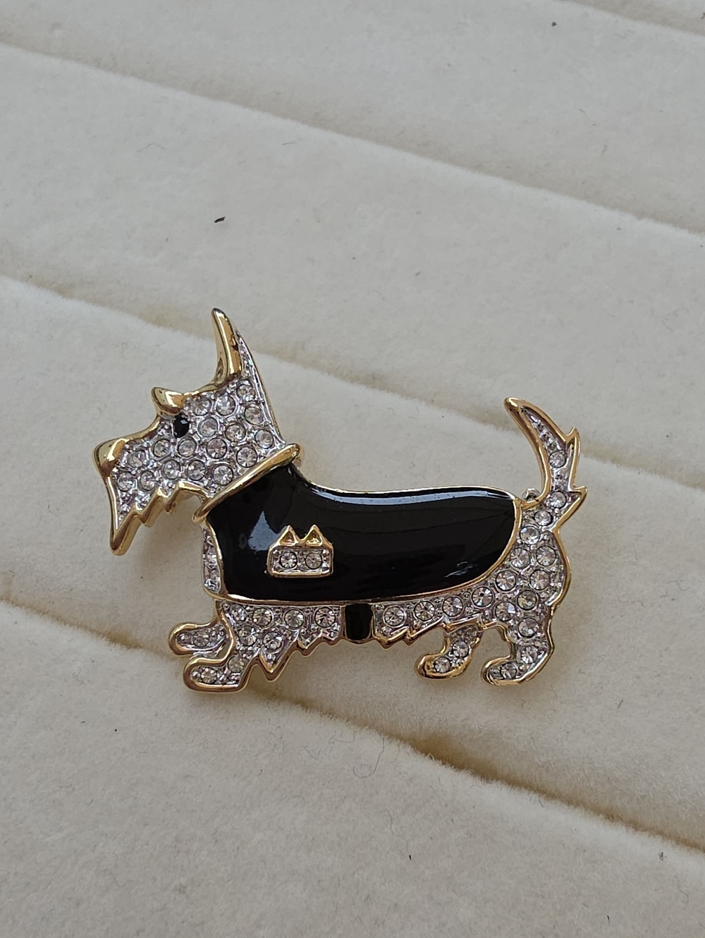 Betsey Johnson: Gold and Black Crystal Scottie Dog Pet Brooch Pin